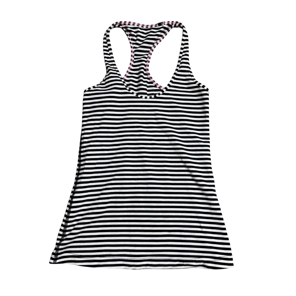 Lululemon‎ Cool Racerback Tank Top Black White Striped Racerback Athletic Size 4